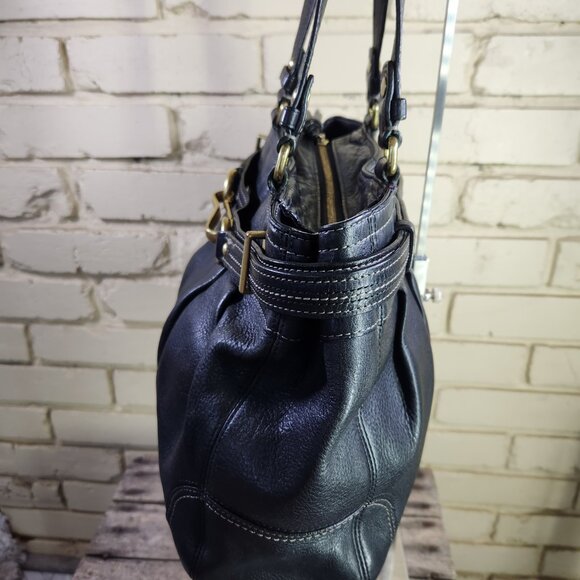 Vintage Coach Hampton Black Leather Pleated Handbag Tote Purse c - Picture 5 of 12
